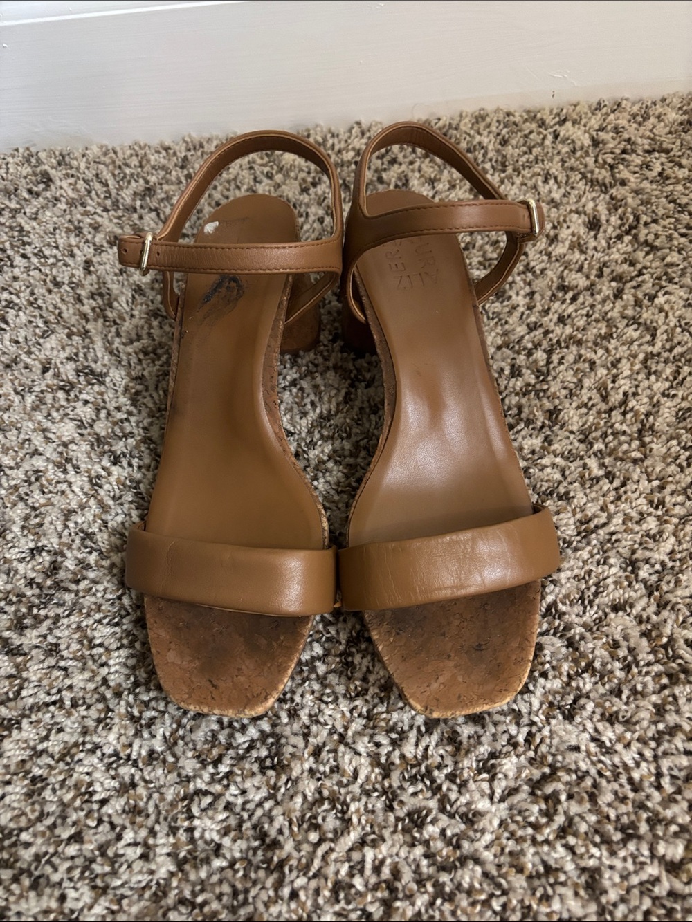 Naturalizer Brown Leather Block Heel Sandals
